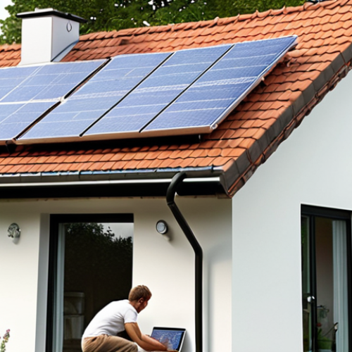 **

A modern German household with smart meters installed, displaying real-time energy consumption data on a tablet. Solar panels on the roof are visible. Show a family optimizing their energy use, perhaps adjusting appliances based on the data, with a focus on saving money and being environmentally conscious. The scene should convey transparency and control over energy consumption in a sustainable way.

**