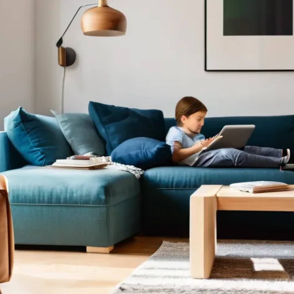 스마트 그리드와 전력 수요 관리의 시너지 - **Prompt:** A cozy and modern living room in a German home during daytime. Sunlight streams through ...