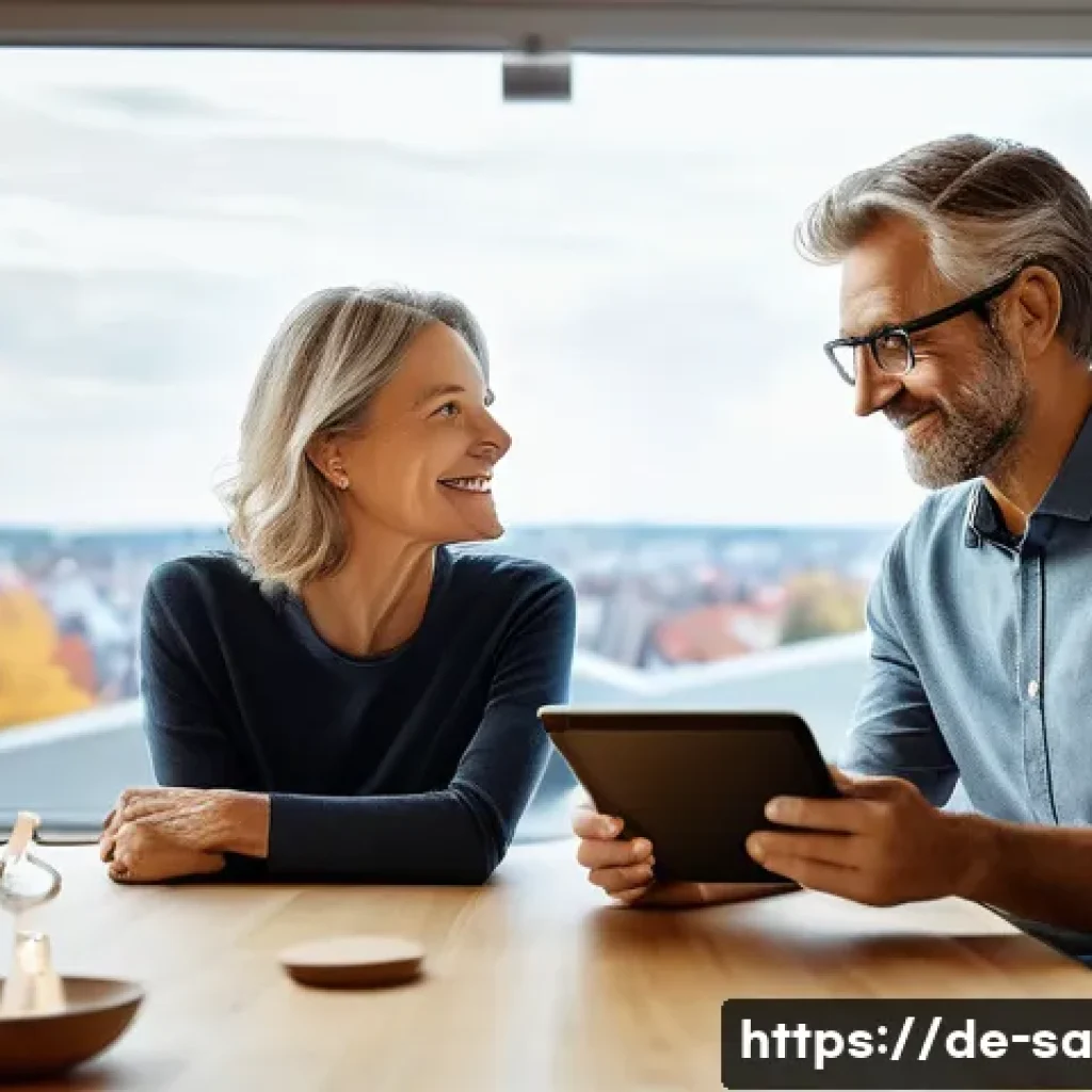 스마트 그리드 기술에 대한 소비자 인식 조사 - A modern German urban household scene showcasing a middle-aged couple interacting with a smart energ...