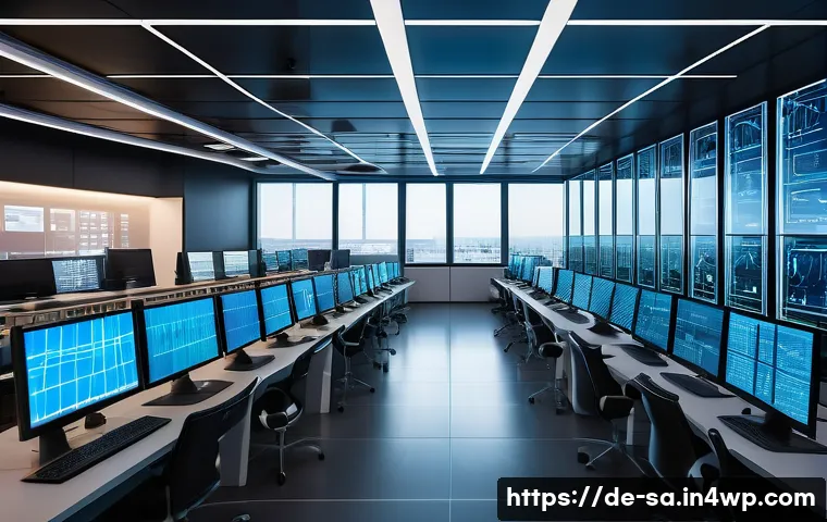 스마트 그리드 기술의 구축 과정 - A futuristic German smart grid control center with multiple high-tech screens displaying real-time d...