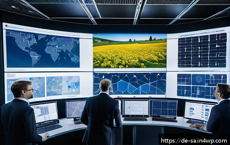 스마트 그리드 기술의 국제 협력 사례 - A futuristic European smart grid control room bustling with international engineers and researchers ...